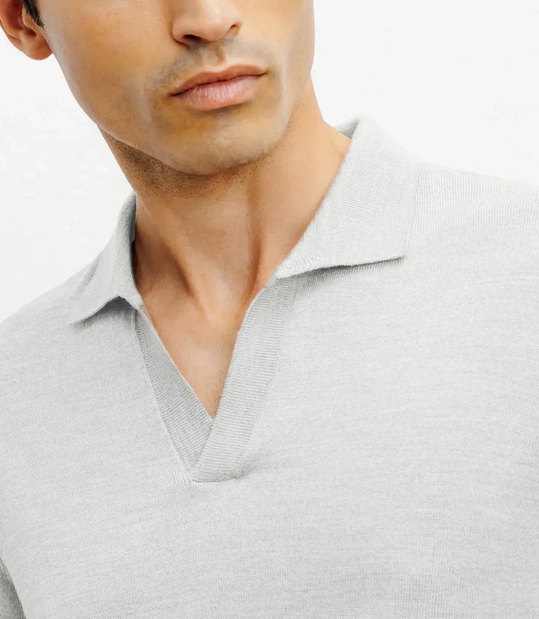 Grey Merino Wool Polo Neck Sweater