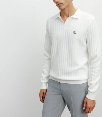 Open polo neck sweater with ecru dots