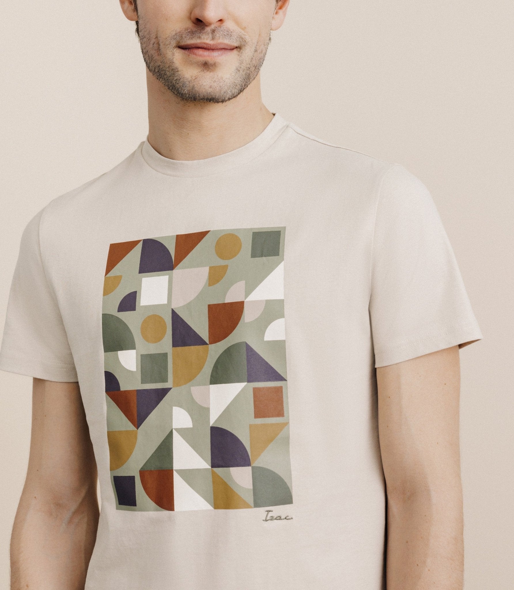 T-shirt print manches courtes beige - IZAC