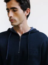 Hoodie en maille à capuche demi-zippé marine