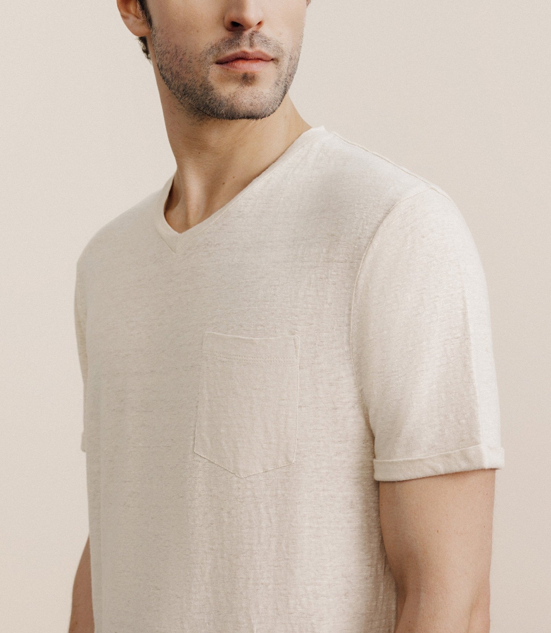 T-shirt col V 100% lin naturel - IZAC