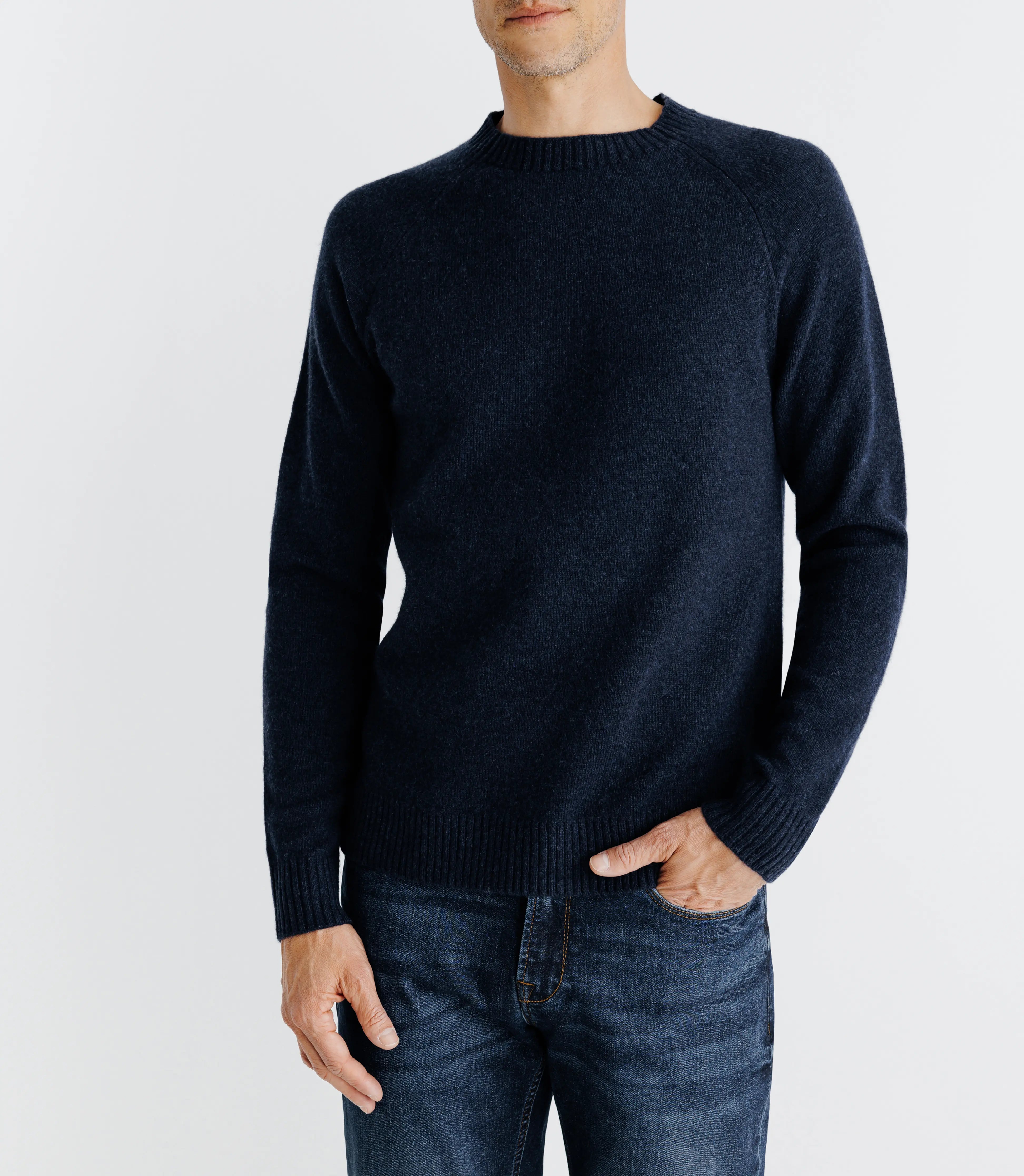 Pull lambswool col rond bleu marine - IZAC