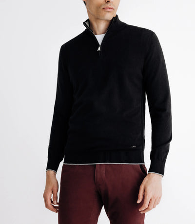 Pull coton/cachemire col zippé noir - IZAC