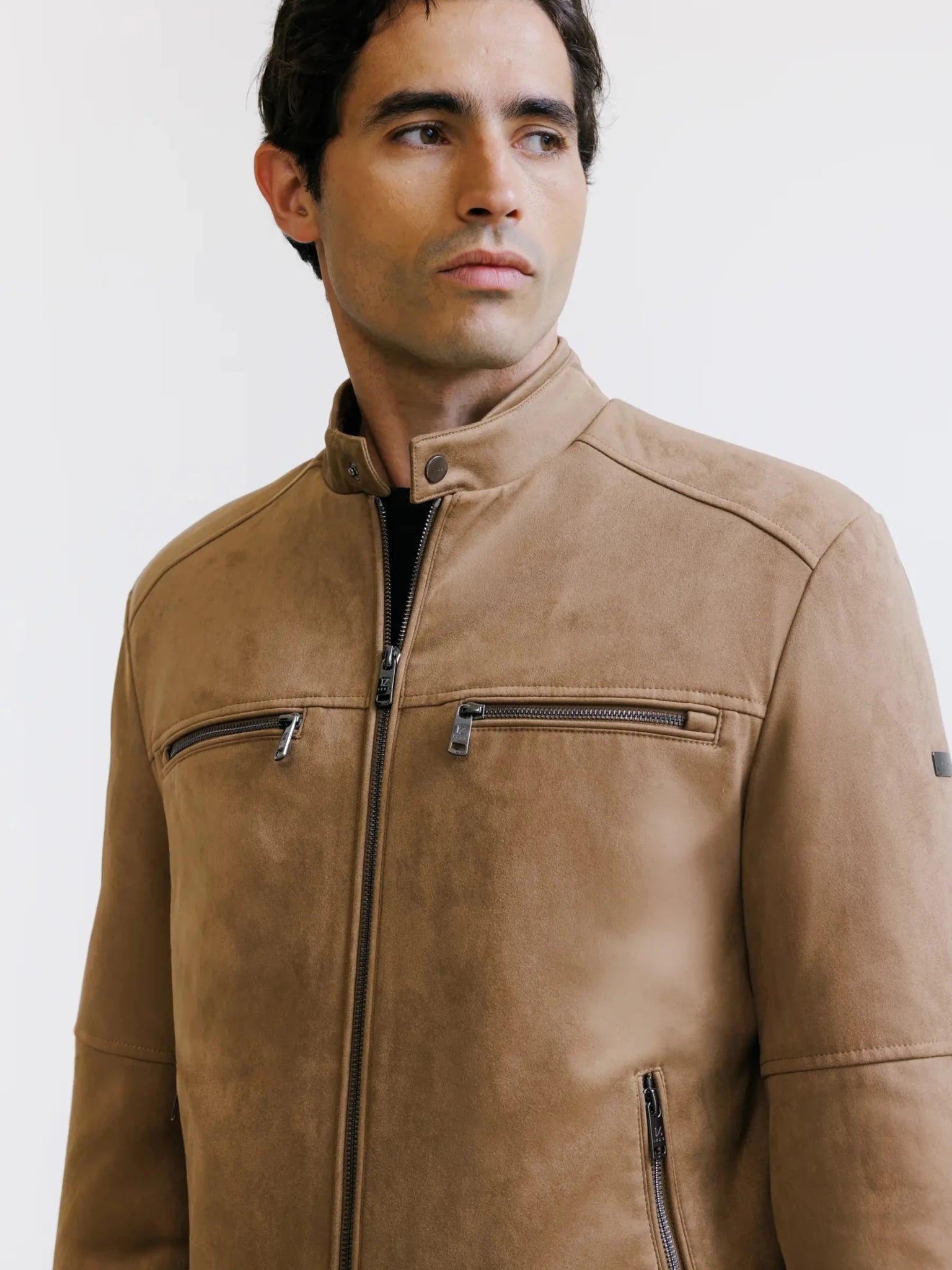 Camel suede biker jacket