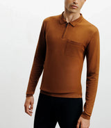 Pull col polo zippé en maille fine bronze