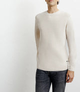 Round-neck sweater, beige stitch pattern