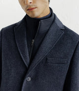 City coat with removable trim, denim blue