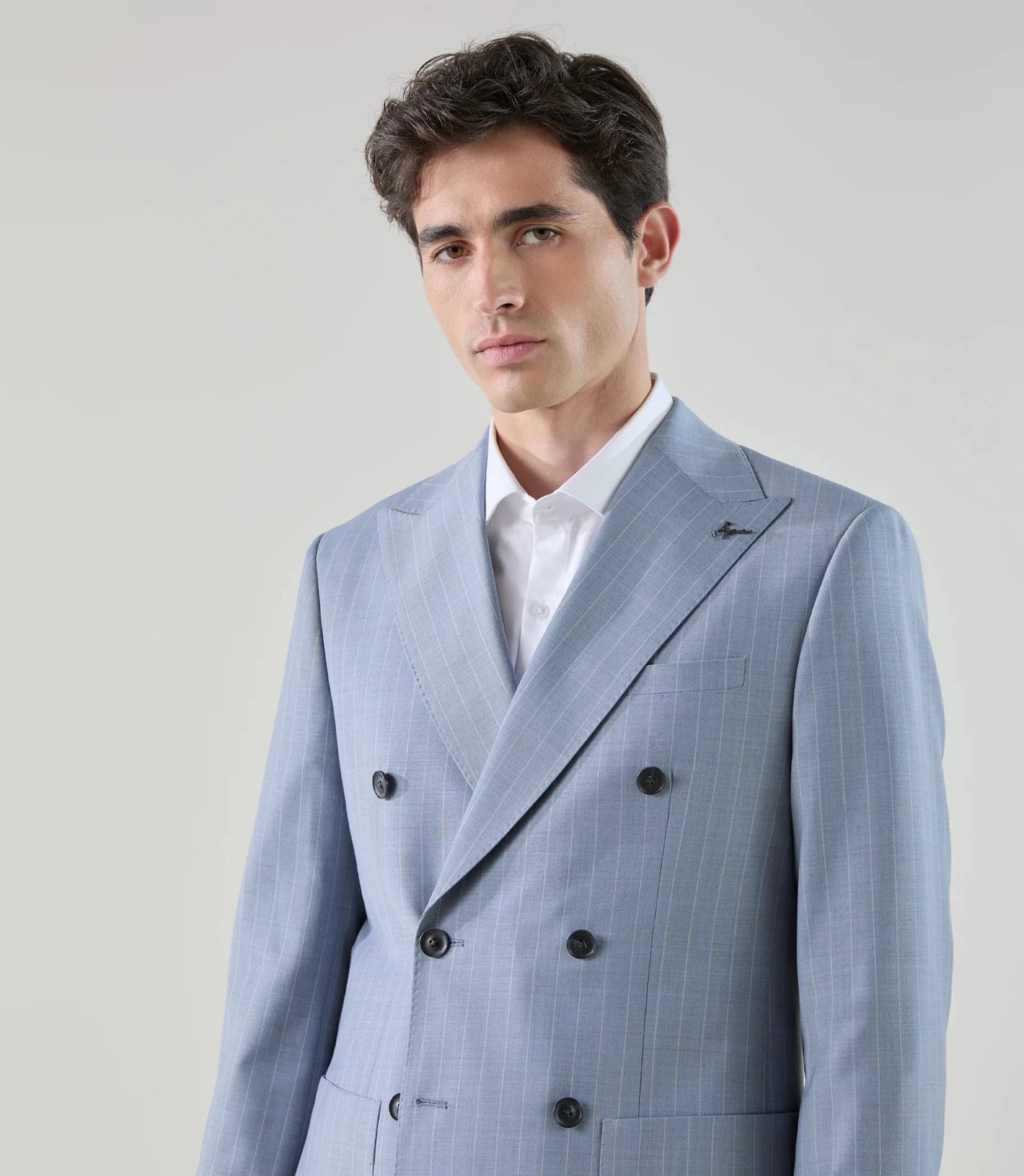 Costume croisé en laine mélangée bleu ciel - IZAC