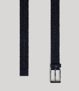 Ceinture tressée en cuir nubuck marine - IZAC
