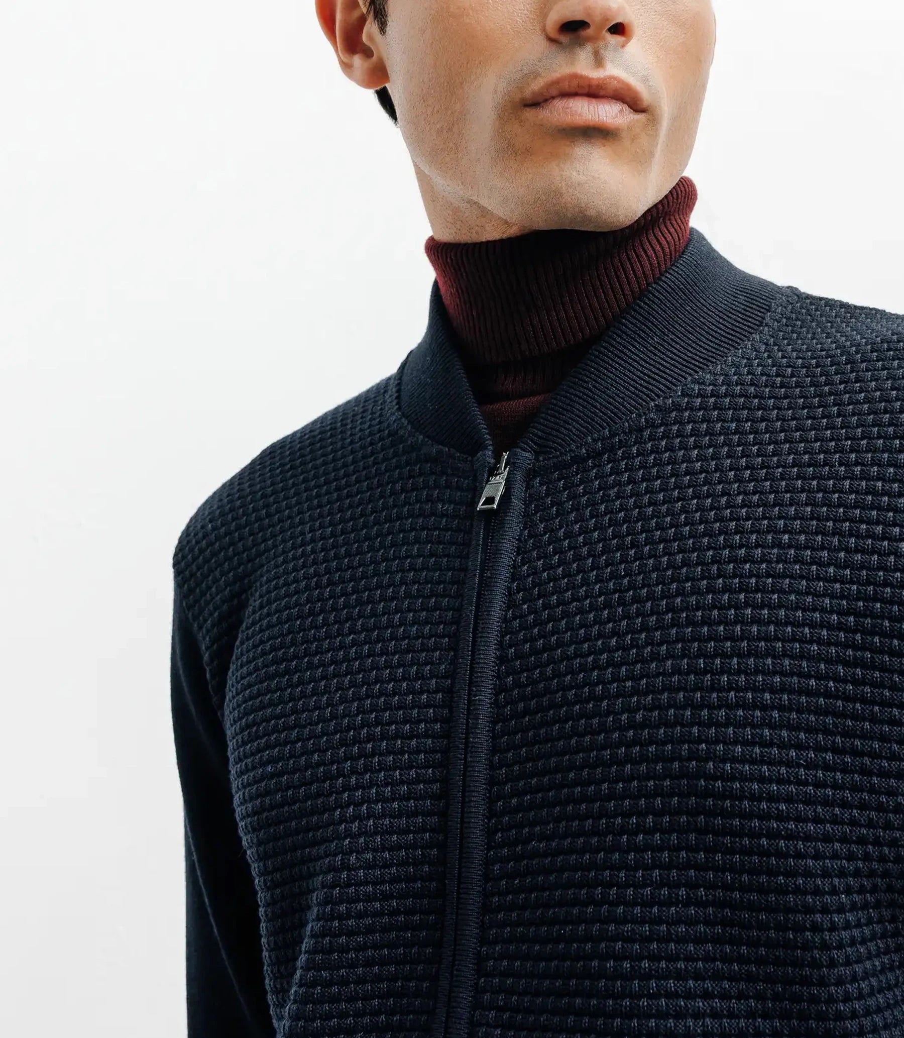 Gilet zippé jeux de points marine