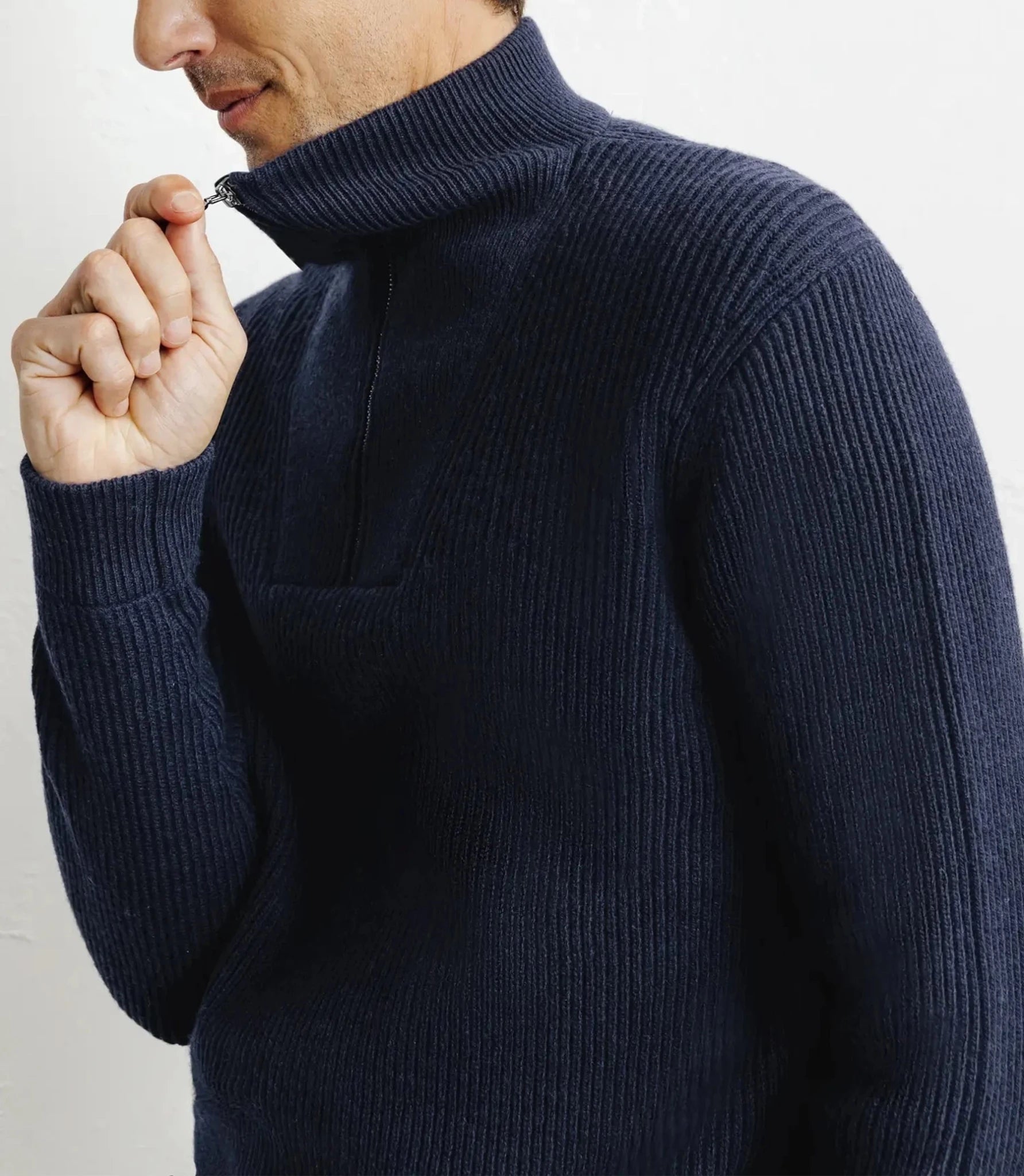 Pull en laine col camionneur marine - IZAC