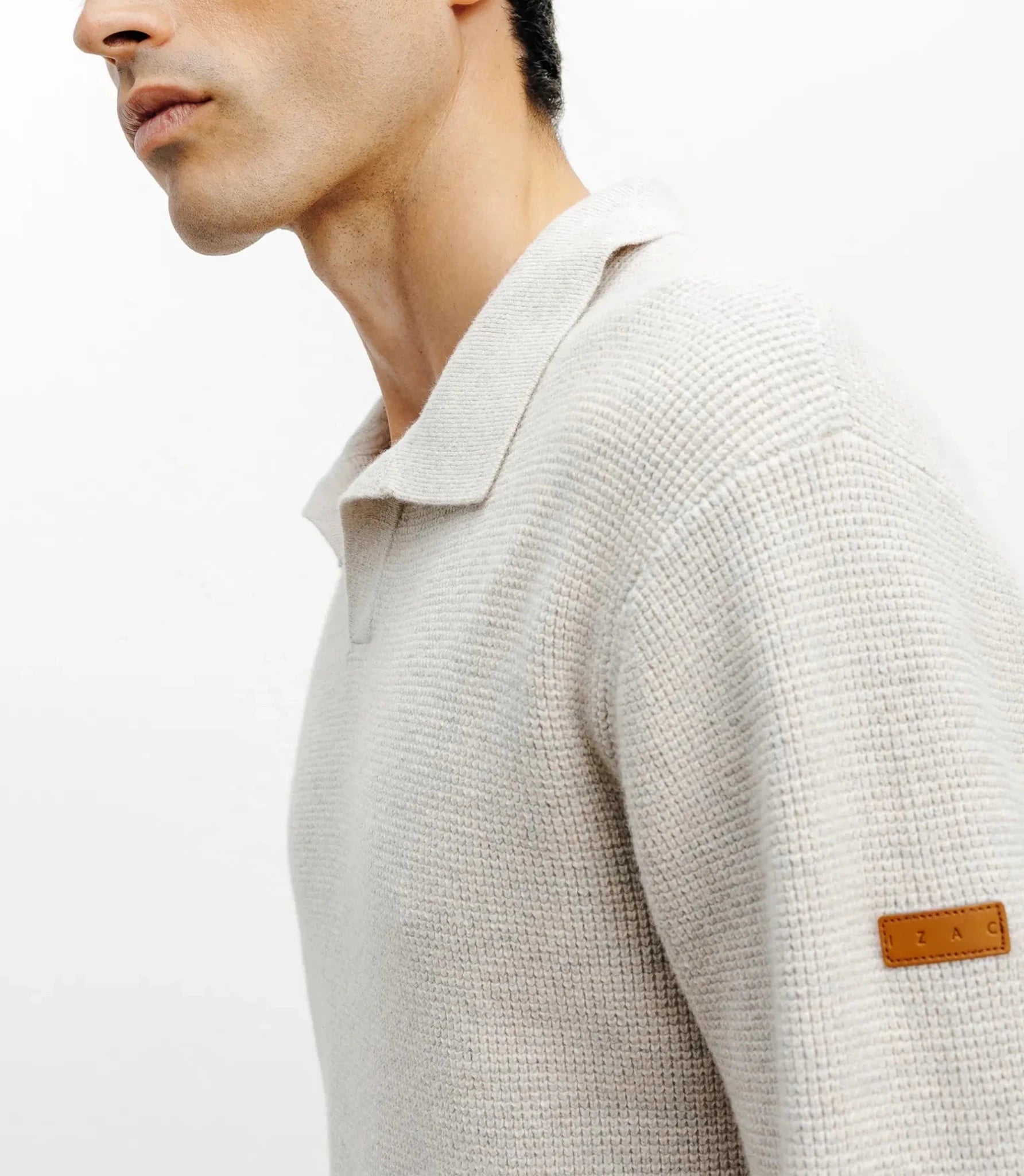 Pull col polo ouvert beige