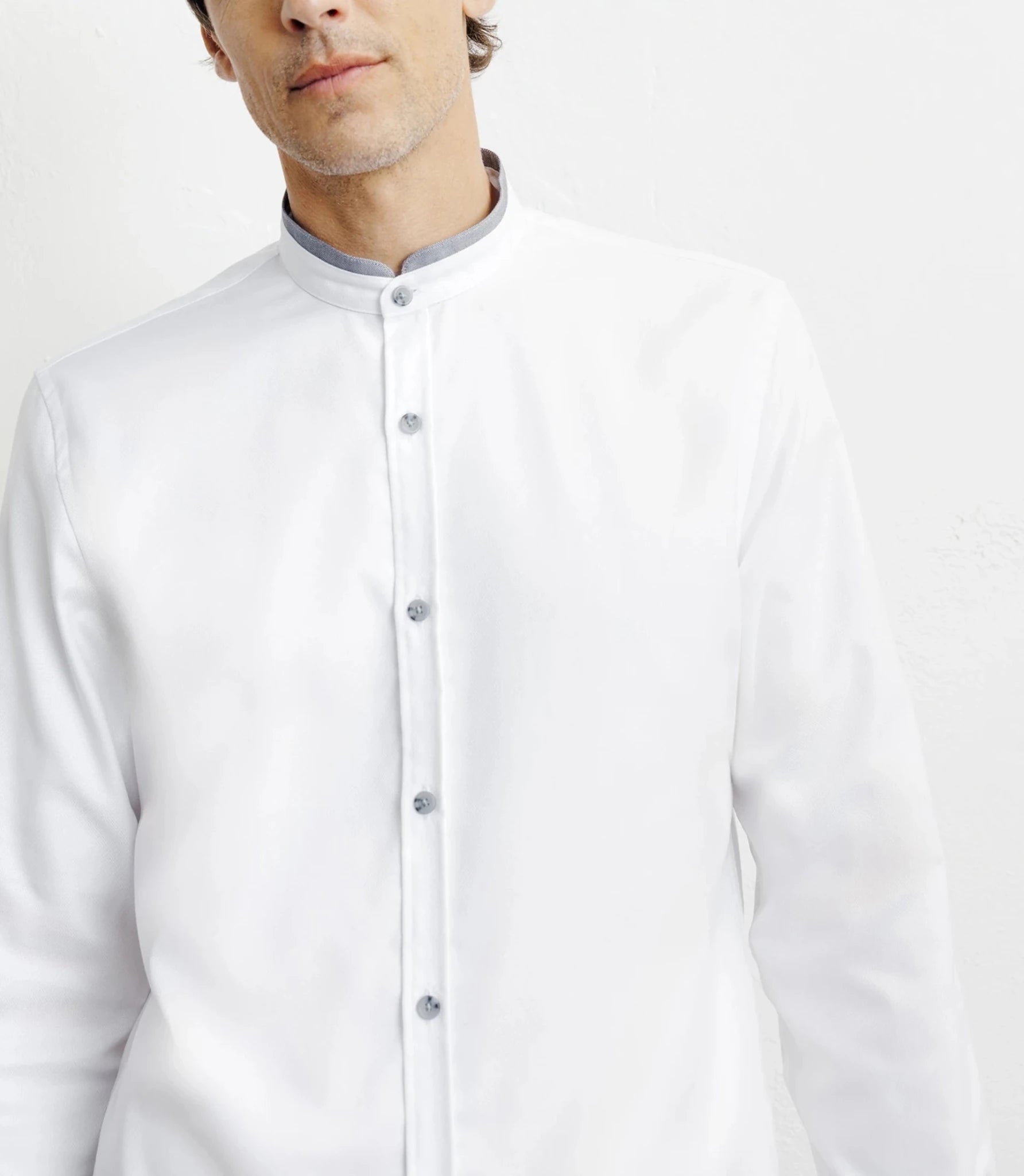 Chemise casual col mao avec coudière contrastée blanche - IZAC