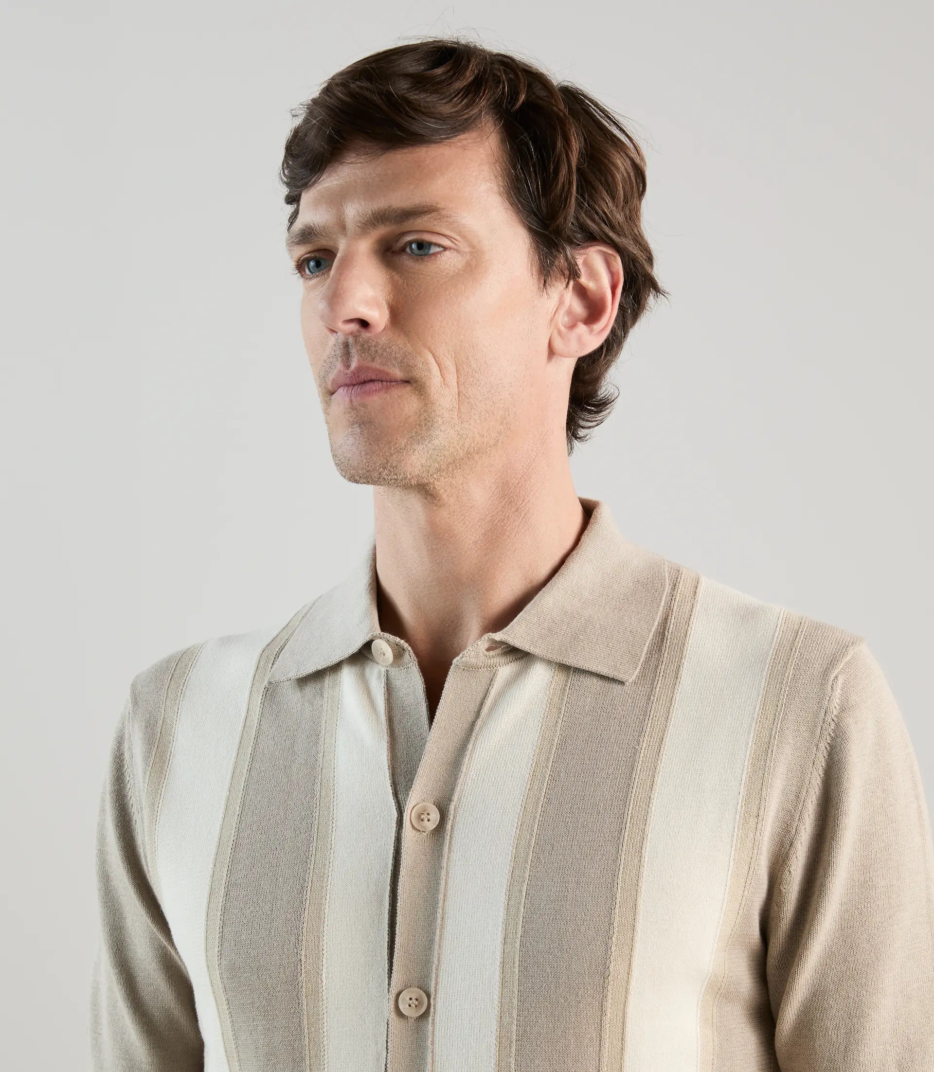 Polo col chemise en maille beige - IZAC