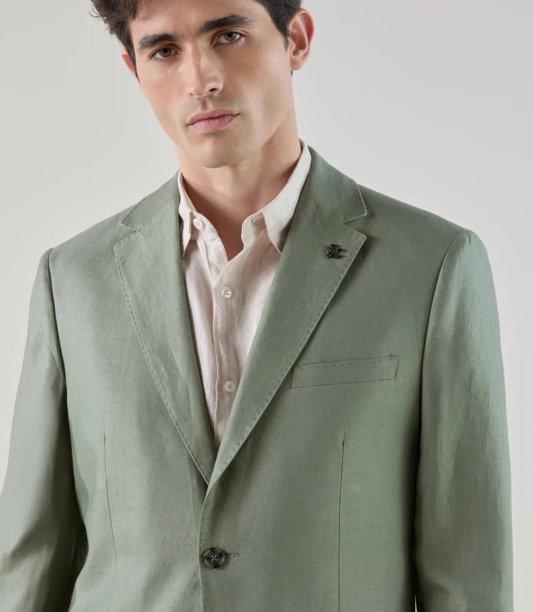 Costume 2 boutons 100% lin vert - IZAC