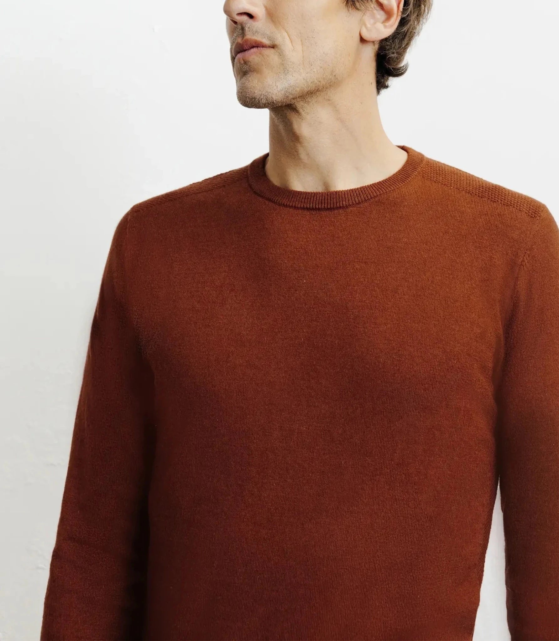 Round-neck sweater in rust-colored cotton