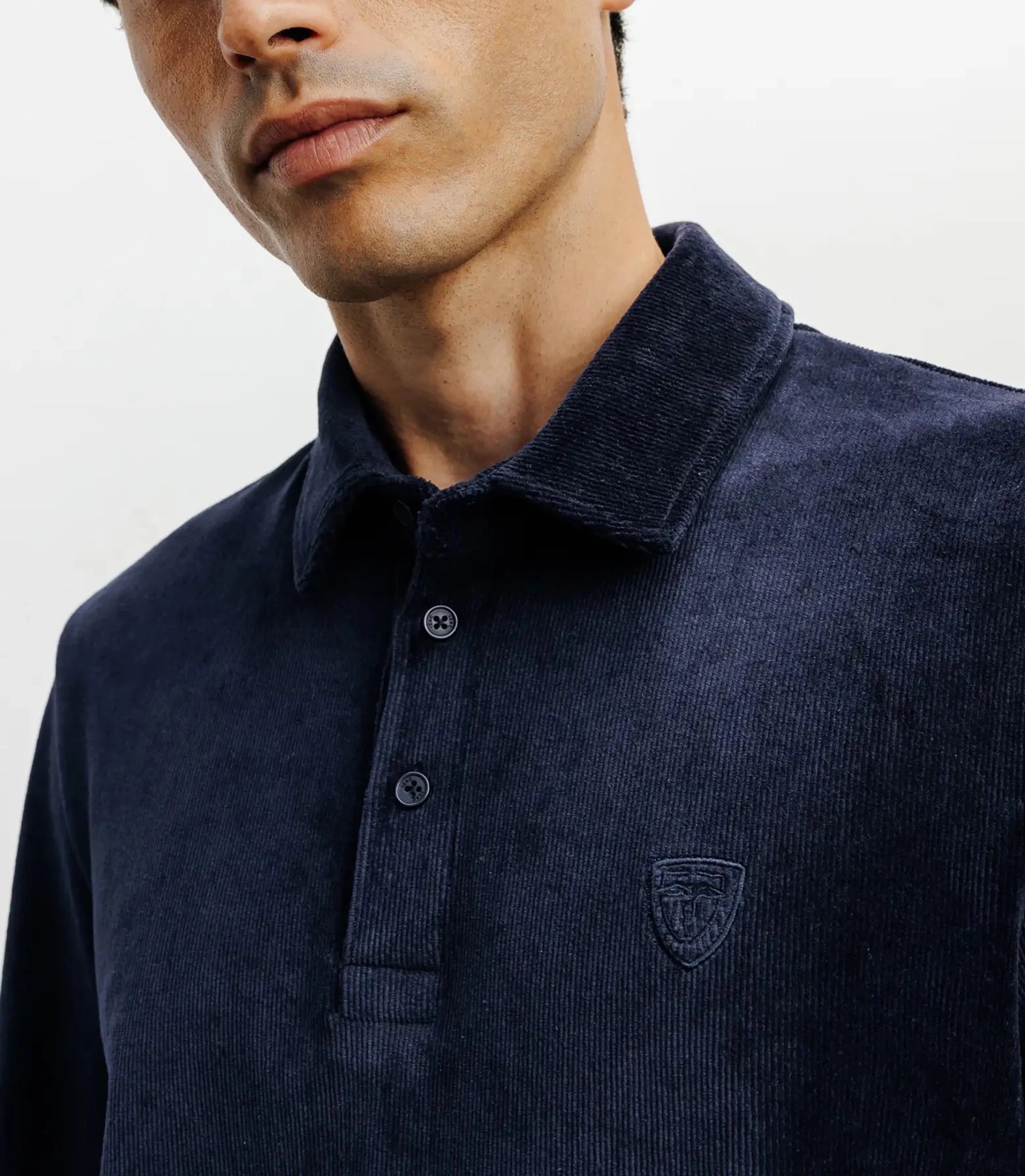 Polo boutonné manches longues marine
