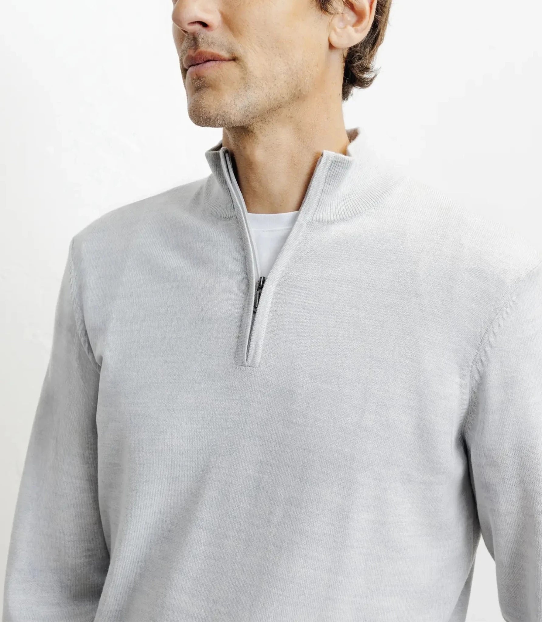 Pull à col demi zippé mérinos gris chiné - IZAC