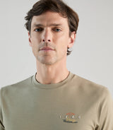 T-shirt col rond avec print kaki clair - IZAC