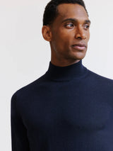 Navy merino mock-neck sweater