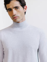 Pull col cheminée en laine mérinos gris chiné