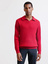 Open dark red polo neck jumper