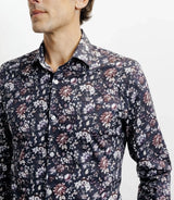Navy blue floral print casual shirt