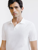 Open-neck polo shirt in ecru knit