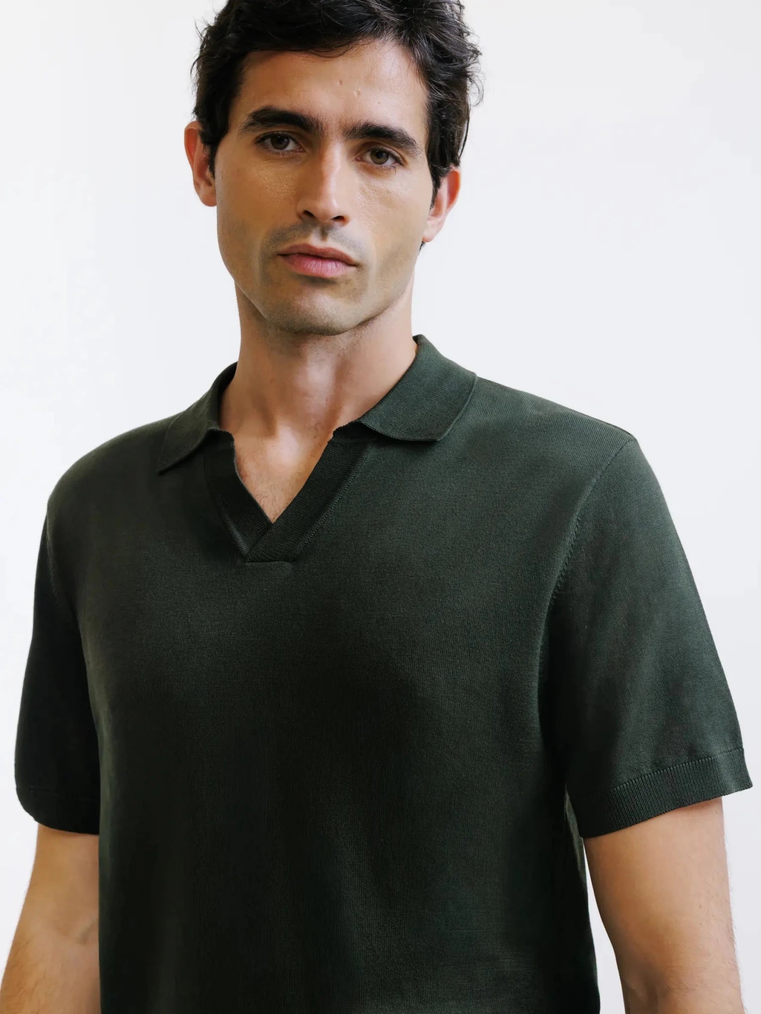 Open-knit polo shirt in medium green