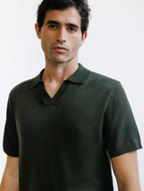 Open-knit polo shirt in medium green