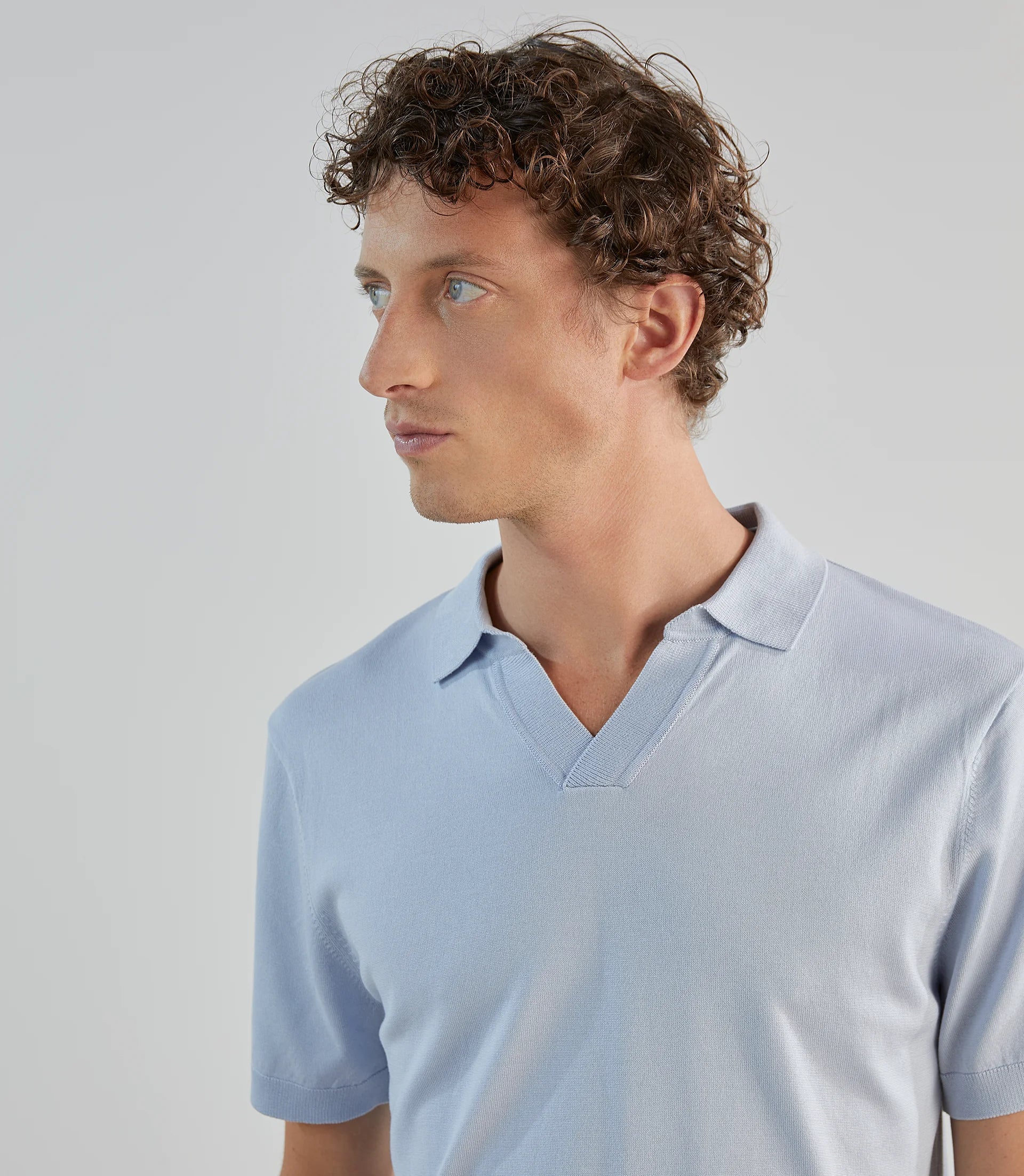 Polo col ouvert en maille bleu ciel - IZAC