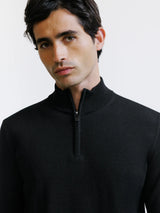 Pull demi zippé mérinos noir