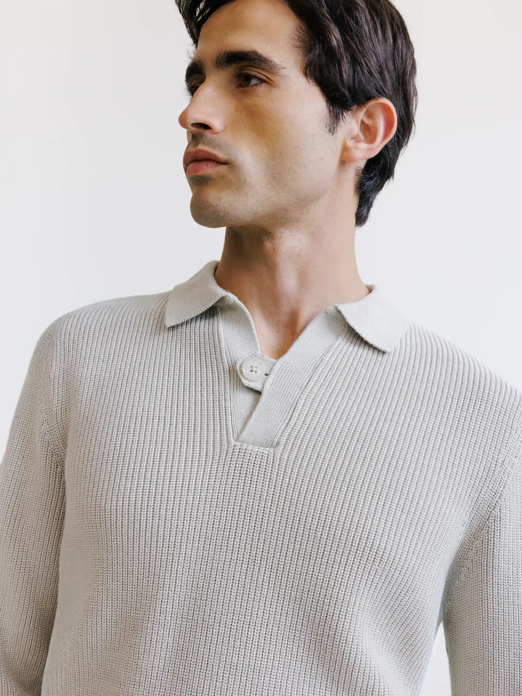 Pull col polo ouvert 1 bouton mastic