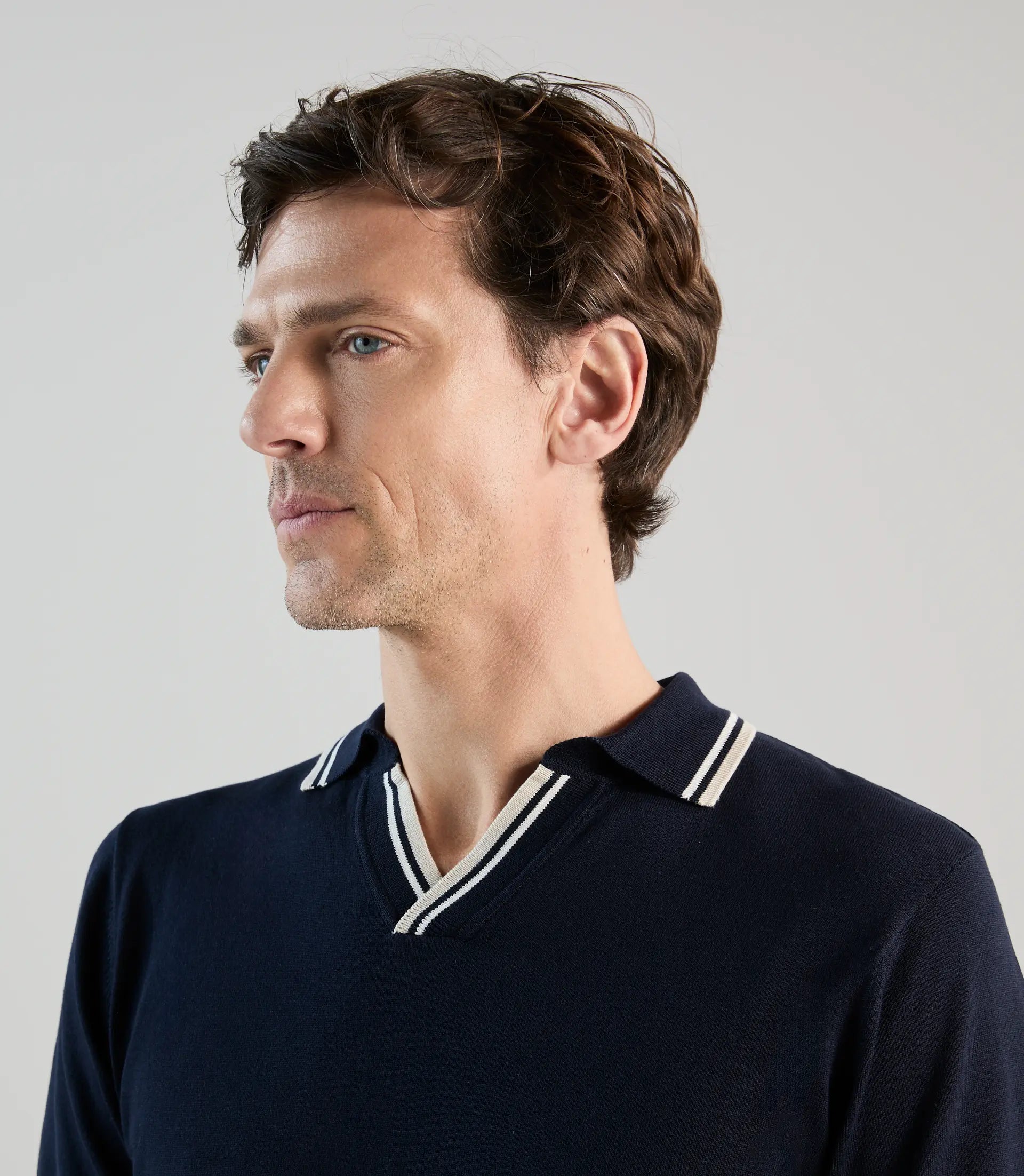 Polo col ouvert en maille marine - IZAC