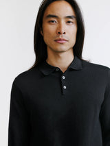 Pull col polo boutonné en laine mérinos noir