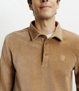 Camel long-sleeve button-down polo shirt