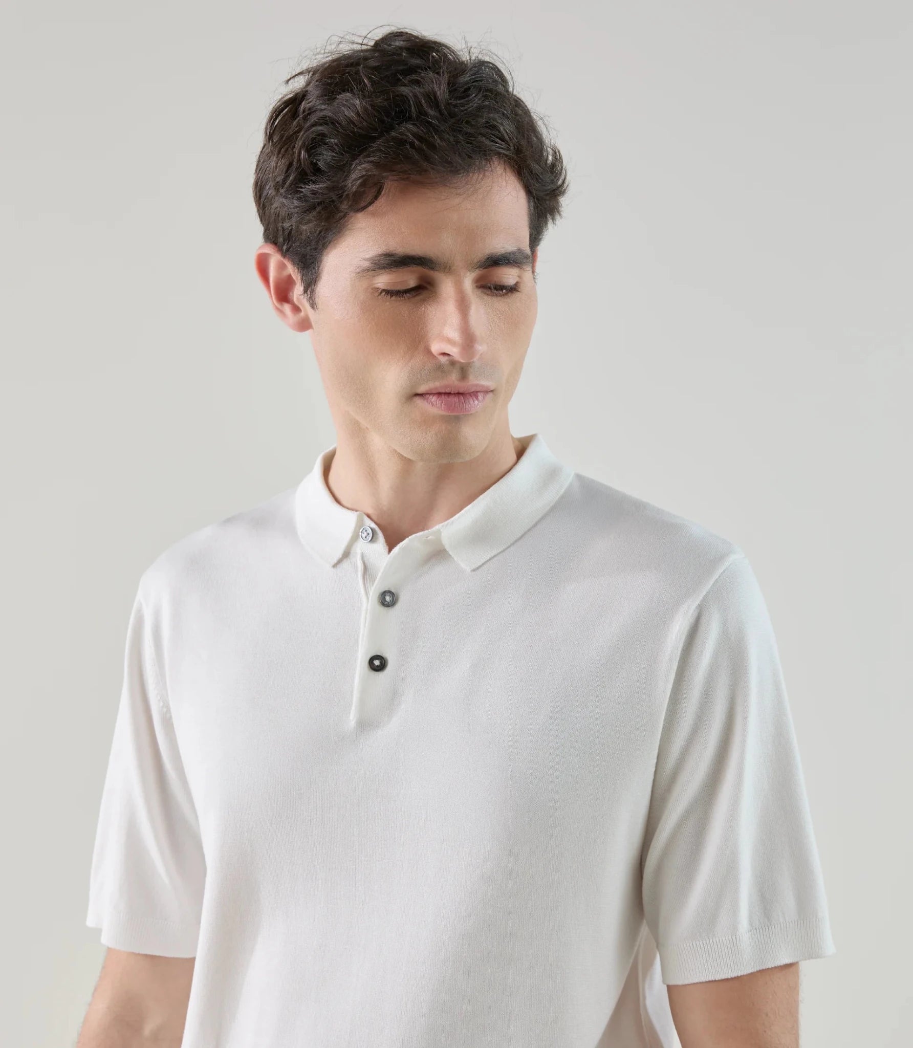 Polo col boutonné en maille écru - IZAC
