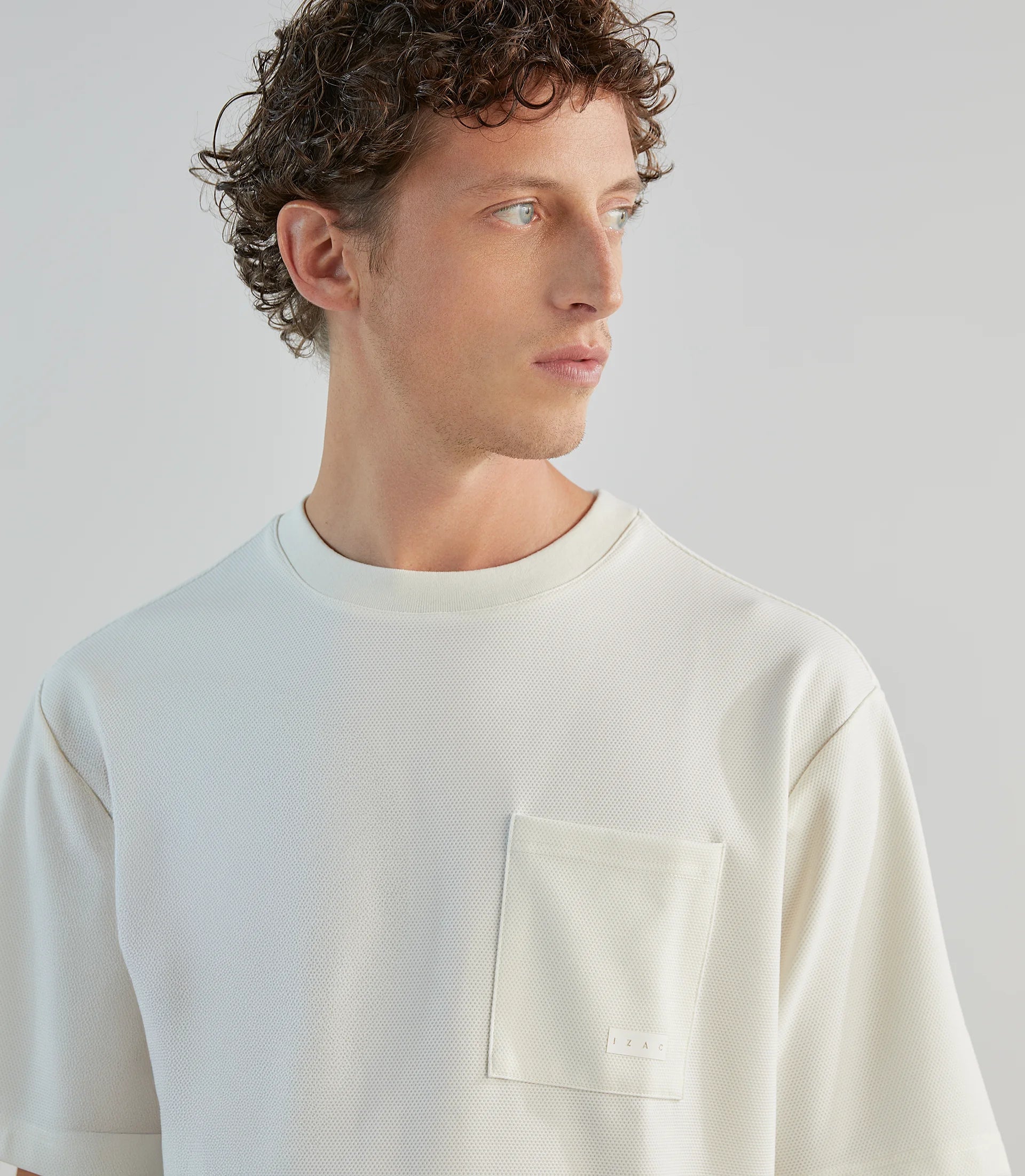 T-shirt col rond en jeu de points écru - IZAC