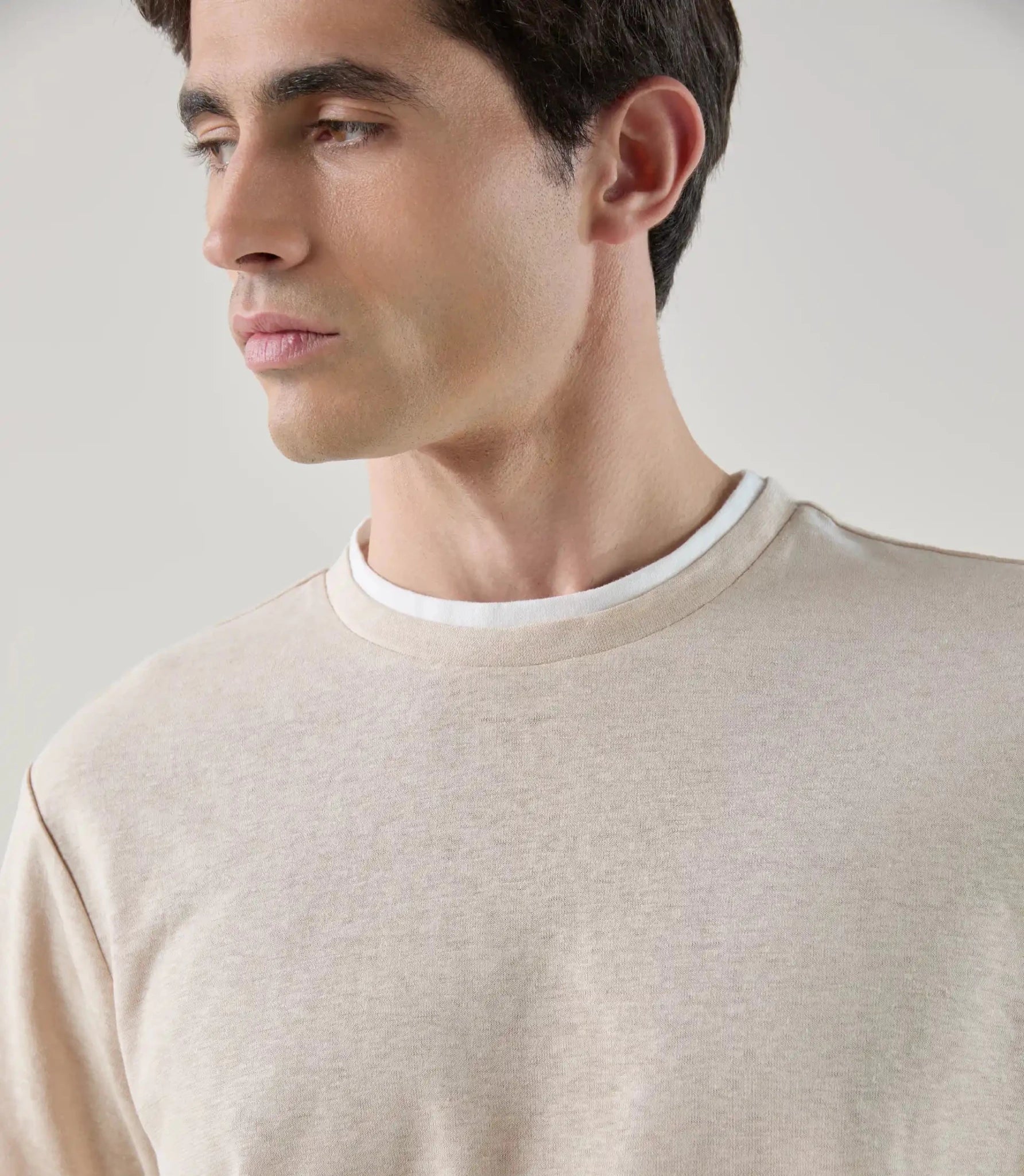 T-shirt à manches courtes double col beige - IZAC