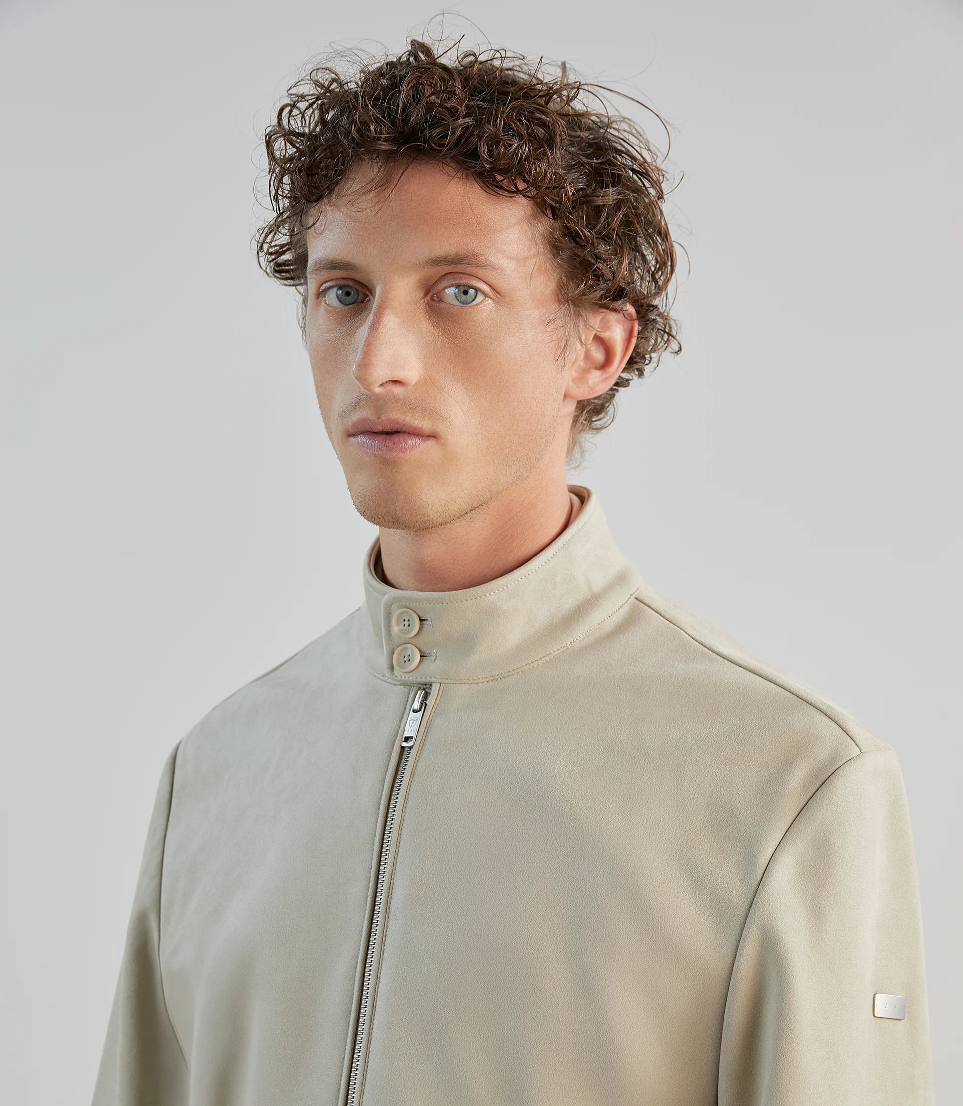 Blouson col montant en suède ecru - IZAC