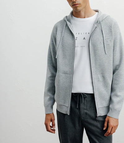 Hoodie zippé à capuche en maille gris chiné