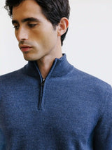 Pull demi-zippé en laine mérinos indigo