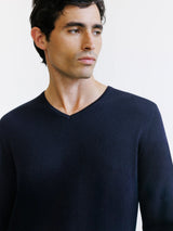 Navy Merino Wool V-Neck Sweater