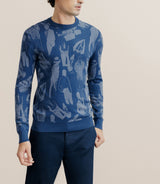Pull col rond indigo
