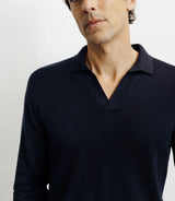 Pull col polo en laine mérinos marine