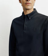 Long-sleeved button-down polo shirt, black