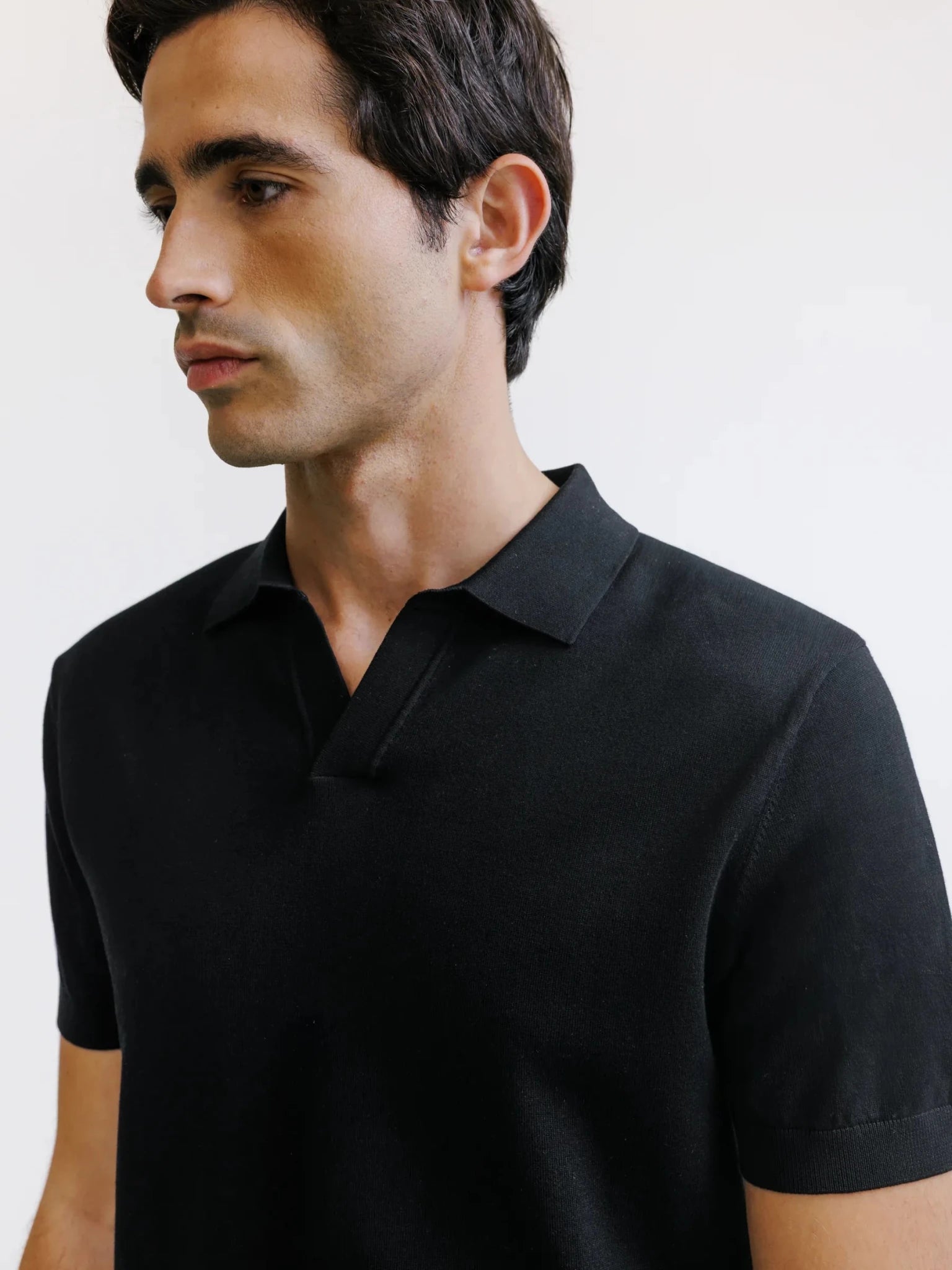 Black mesh open collar polo shirt