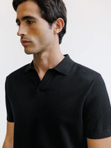Black mesh open collar polo shirt