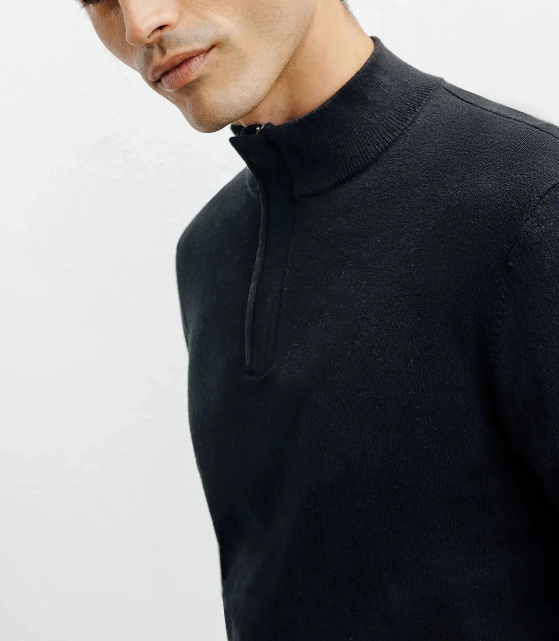 Black half-zip stand-up collar sweater