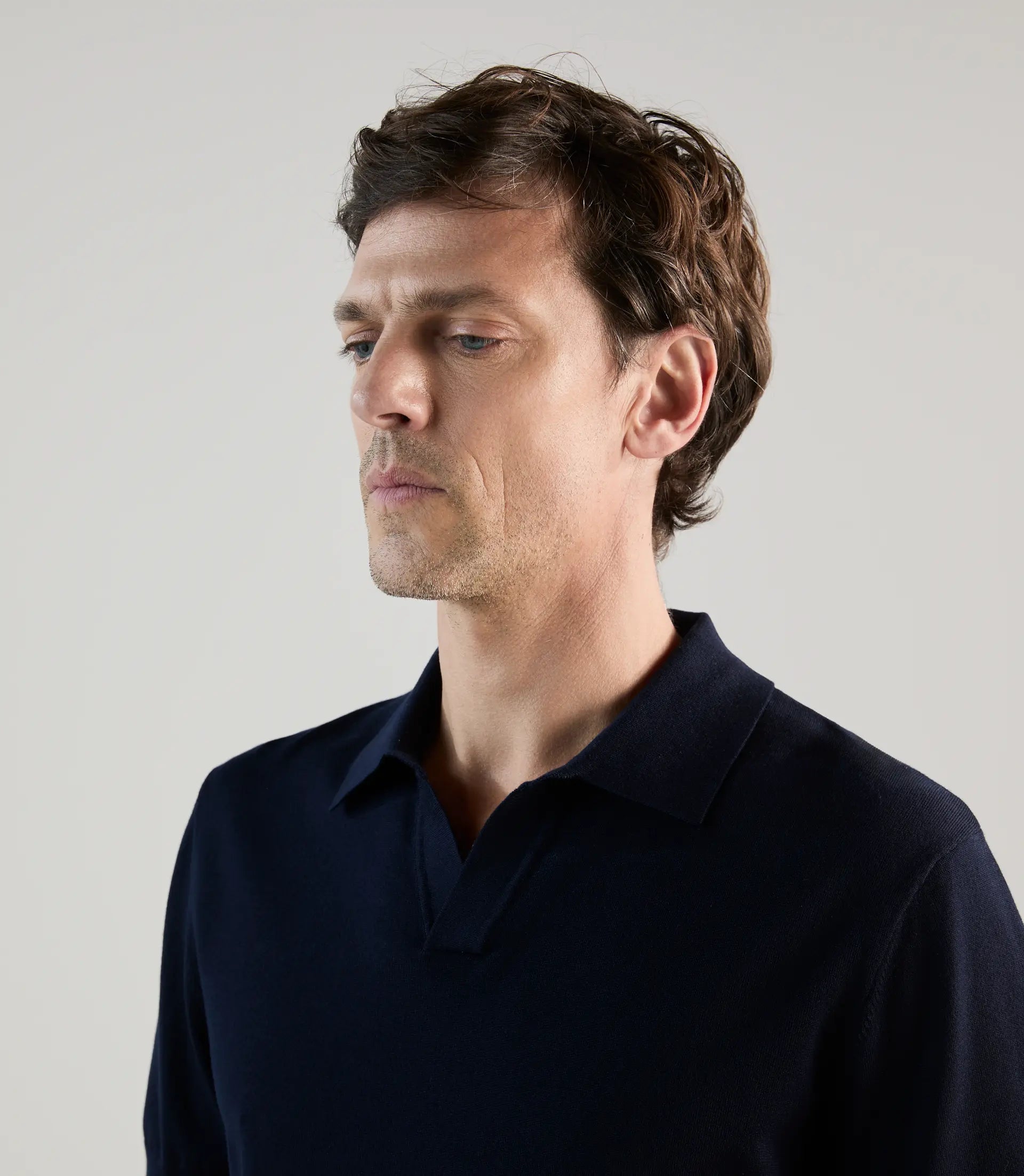 Polo col ouvert en maille marine - IZAC